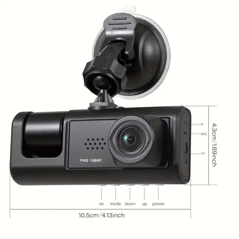 Dash Cam with IR Night Vision Loop Recording and 2" IPS Screen, 1080P, 3 Cameras, DVR Recorder, Video Recorder, Vehicle DVR