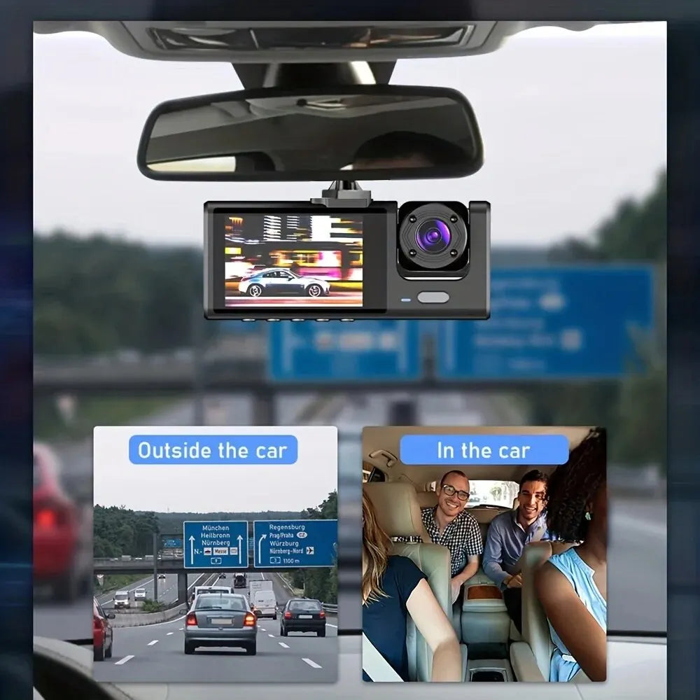 Dash Cam with IR Night Vision Loop Recording and 2" IPS Screen, 1080P, 3 Cameras, DVR Recorder, Video Recorder, Vehicle DVR