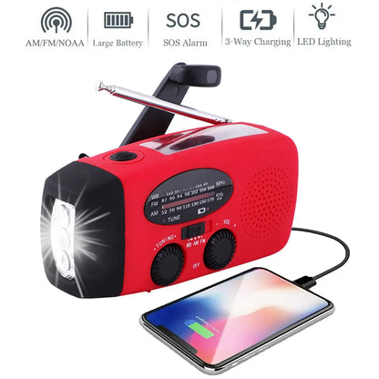 Solar-Handkurbel-Campingleuchte mit AM/FM-Radio, 2000 mAh, USB-Aufladung, multifunktionale Hand-Dynamo-LED-Taschenlampe