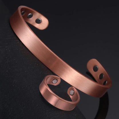 Copper bracelet and rings. Set Pure Copper Bracelets and Rings Simplicity Cuff Magnetic Bangles for Women Men Arthritis Health Solid Copper Jewelry