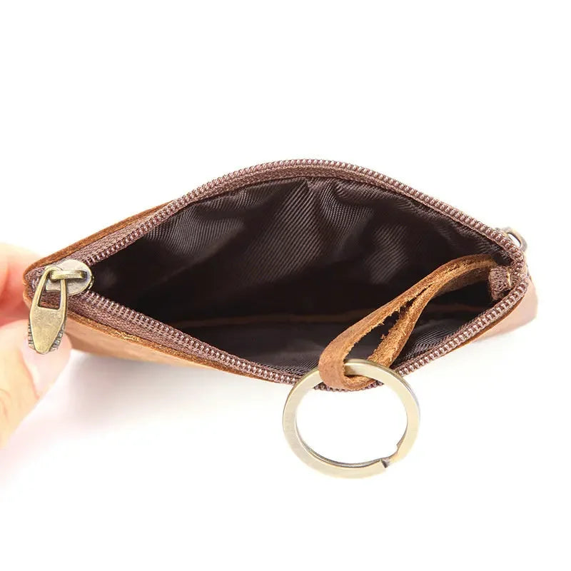 Vintage Crazy Horse Leather Men's Coin Purse Genuine Leather Zipper Coin Wallet Retro Key Holder Small Money Bag