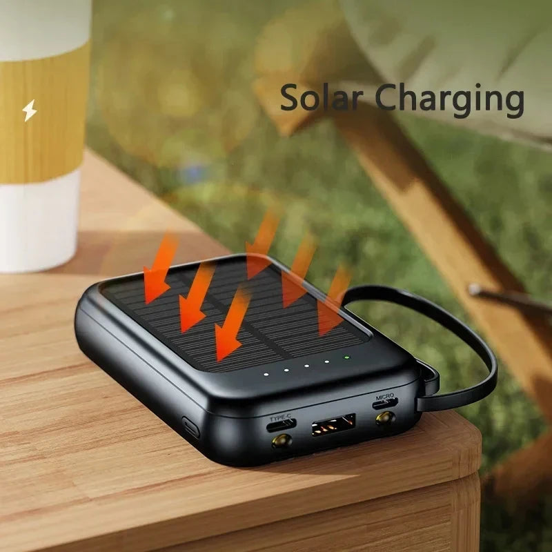 50000mah Solar Power Bank Built Cables Solar Charger 2 Usb Ports External Charger Powerbank With Led Light