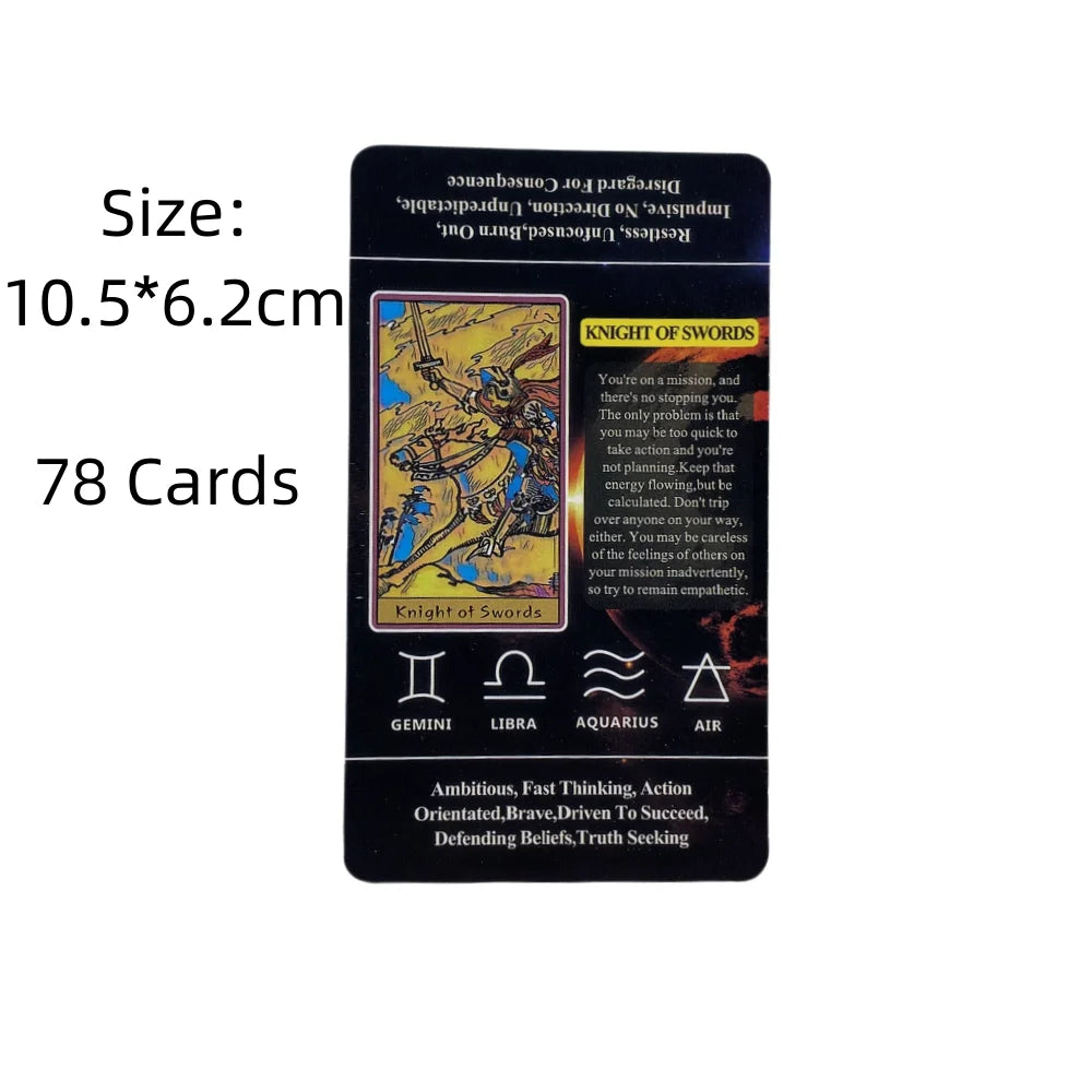 Tarotkarten mit Schlüsselwörtern für Anfänger und zum Verstehen ihrer Bedeutungen. Ein 78 Deck Oracle English Divination Edition Borad