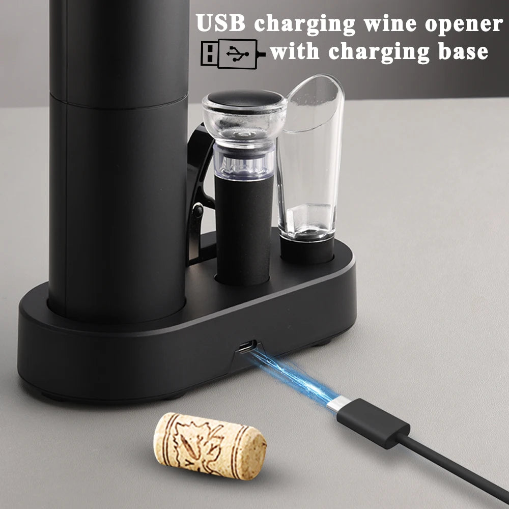 JLEIVA Electric Wine Bottle Opener Automatic Red Wine Corkscrew Rechargeable Wine Opener with Charging Base Wine Tools Kitchen Products